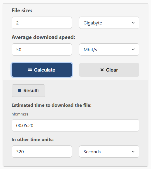 Download Time Calculator Example