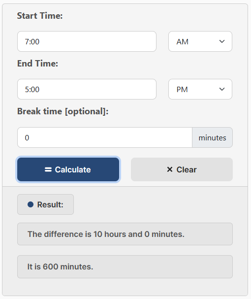 Hours Calculator Example
