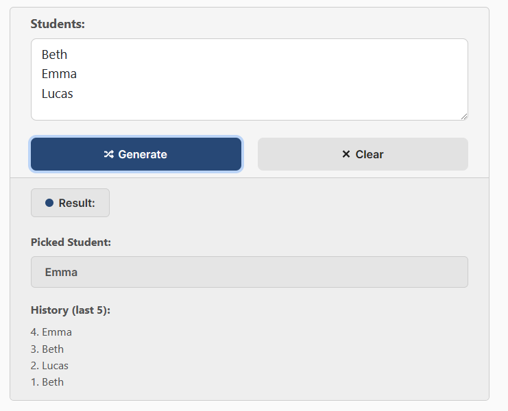 Random student selector puretables